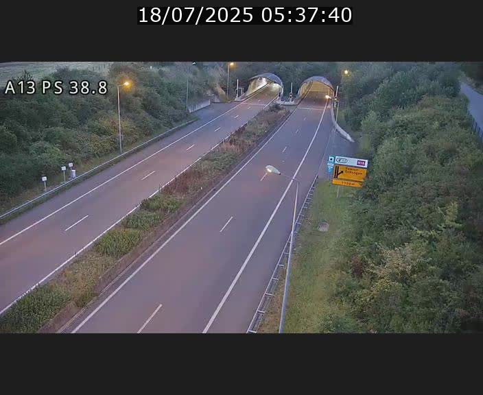 <h2>Webcam autoroute A13 à l'entrée ouest du tunnel Markusbierg à Schengen. Vue orientée vers Mondorf-les-Bains</h2>
