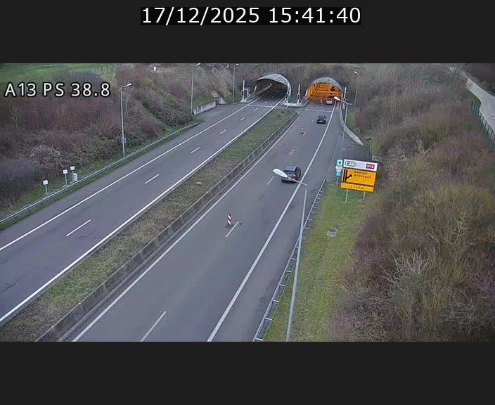 <h2>Webcam autoroute A13 à l'entrée ouest du tunnel Markusbierg à Schengen. Vue orientée vers Mondorf-les-Bains</h2>