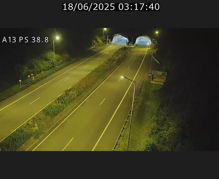 Webcam autoroute A13 à l'entrée ouest du tunnel Markusbierg à Schengen. Vue orientée vers Mondorf-les-Bains