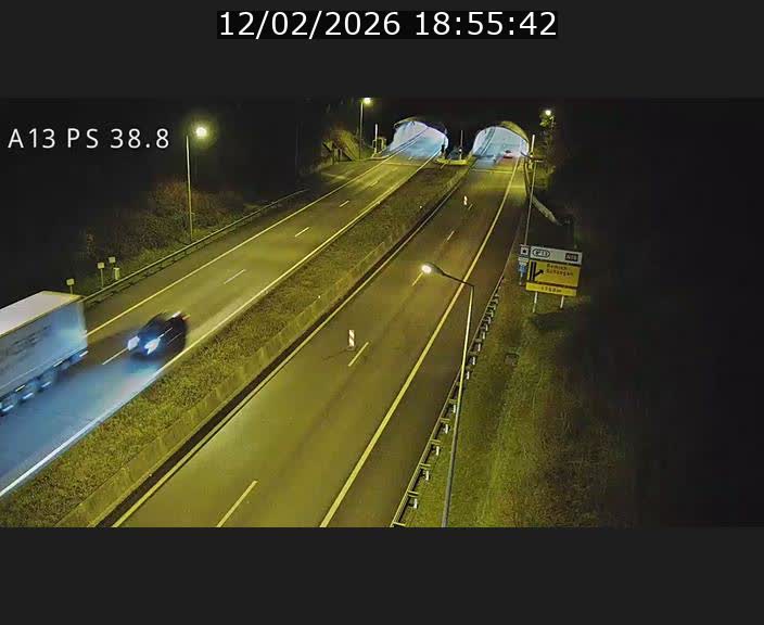 Webcam autoroute A13 à l'entrée ouest du tunnel Markusbierg à Schengen. Vue orientée vers Mondorf-les-Bains