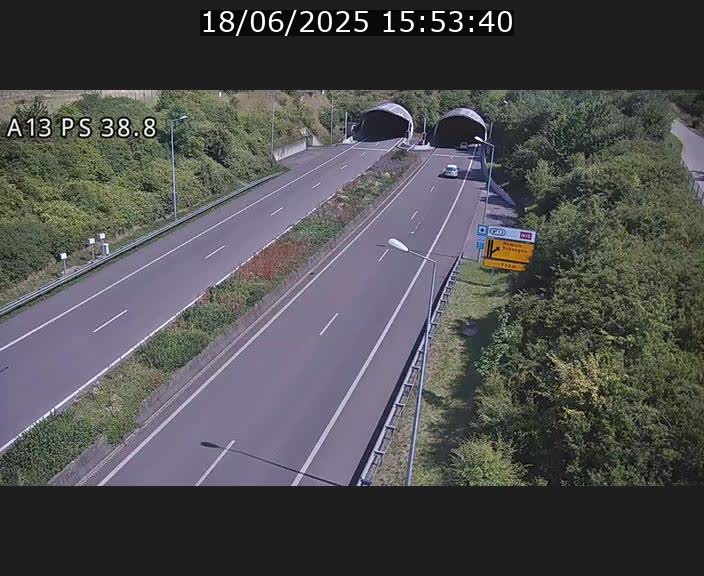 <h2>Webcam autoroute A13 à l'entrée ouest du tunnel Markusbierg à Schengen. Vue orientée vers Mondorf-les-Bains</h2>