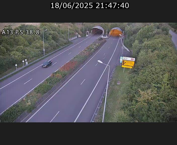 <h2>Webcam autoroute A13 à l'entrée ouest du tunnel Markusbierg à Schengen. Vue orientée vers Mondorf-les-Bains</h2>