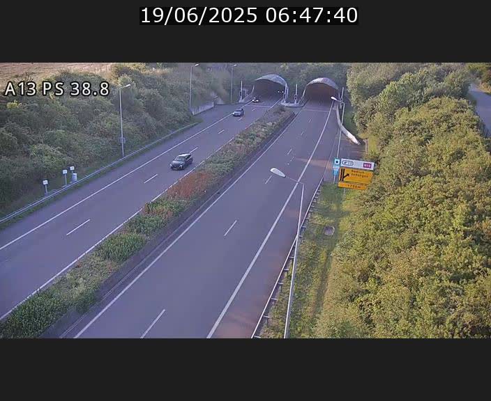 <h2>Webcam autoroute A13 à l'entrée ouest du tunnel Markusbierg à Schengen. Vue orientée vers Mondorf-les-Bains</h2>