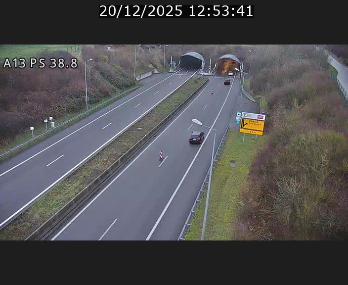 <h2>Webcam autoroute A13 à l'entrée ouest du tunnel Markusbierg à Schengen. Vue orientée vers Mondorf-les-Bains</h2>