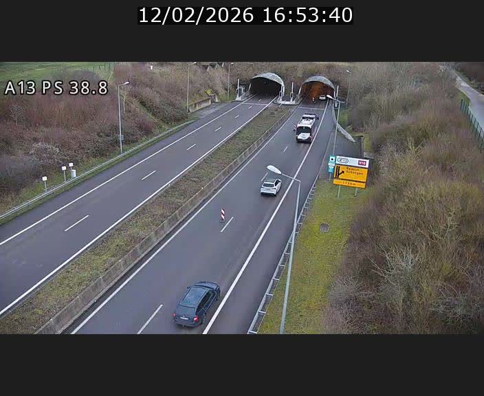<h2>Webcam autoroute A13 à l'entrée ouest du tunnel Markusbierg à Schengen. Vue orientée vers Mondorf-les-Bains</h2>