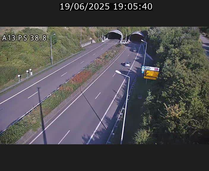 <h2>Webcam autoroute A13 à l'entrée ouest du tunnel Markusbierg à Schengen. Vue orientée vers Mondorf-les-Bains</h2>