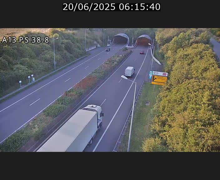 <h2>Webcam autoroute A13 à l'entrée ouest du tunnel Markusbierg à Schengen. Vue orientée vers Mondorf-les-Bains</h2>