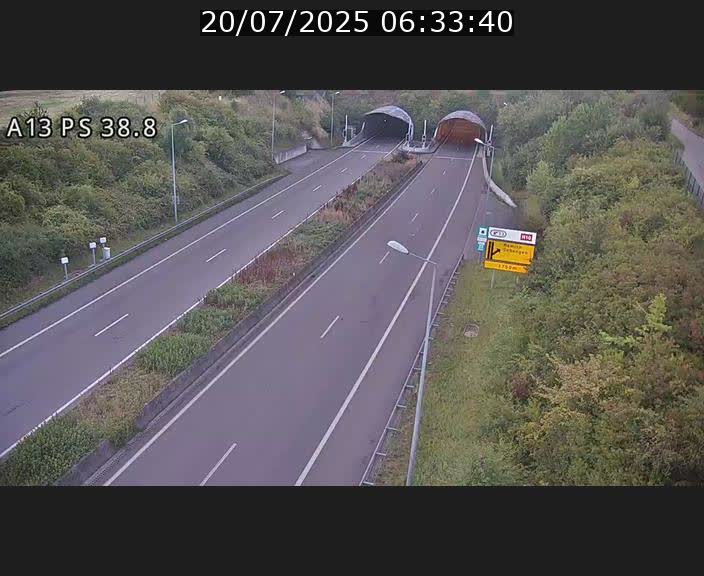 <h2>Webcam autoroute A13 à l'entrée ouest du tunnel Markusbierg à Schengen. Vue orientée vers Mondorf-les-Bains</h2>