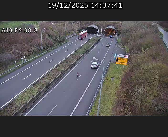 <h2>Webcam autoroute A13 à l'entrée ouest du tunnel Markusbierg à Schengen. Vue orientée vers Mondorf-les-Bains</h2>