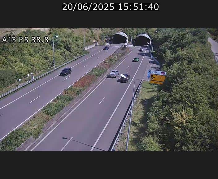 <h2>Webcam autoroute A13 à l'entrée ouest du tunnel Markusbierg à Schengen. Vue orientée vers Mondorf-les-Bains</h2>