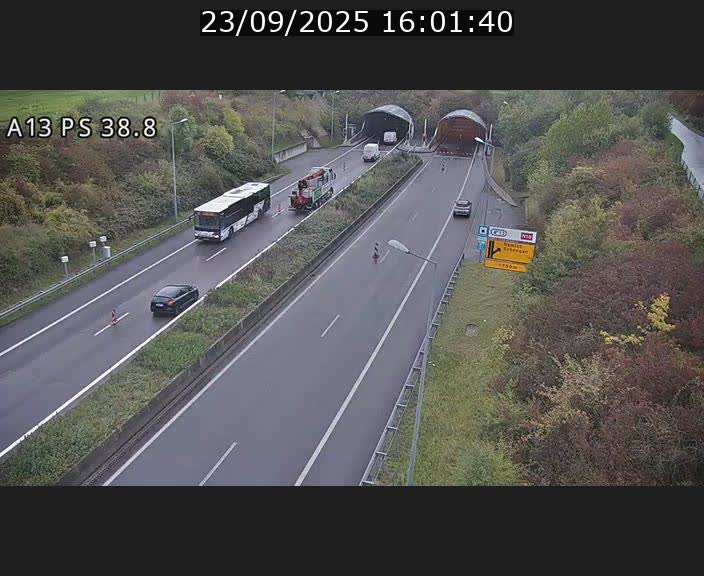 <h2>Webcam autoroute A13 à l'entrée ouest du tunnel Markusbierg à Schengen. Vue orientée vers Mondorf-les-Bains</h2>