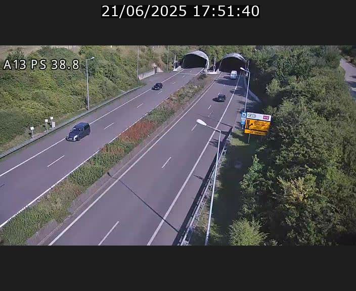 <h2>Webcam autoroute A13 à l'entrée ouest du tunnel Markusbierg à Schengen. Vue orientée vers Mondorf-les-Bains</h2>