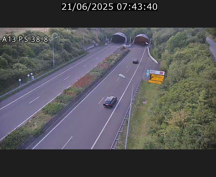 <h2>Webcam autoroute A13 à l'entrée ouest du tunnel Markusbierg à Schengen. Vue orientée vers Mondorf-les-Bains</h2>