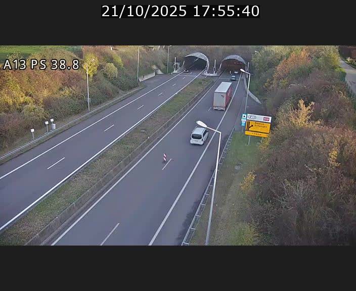 <h2>Webcam autoroute A13 à l'entrée ouest du tunnel Markusbierg à Schengen. Vue orientée vers Mondorf-les-Bains</h2>