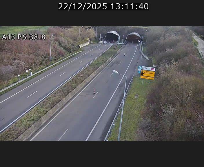 <h2>Webcam autoroute A13 à l'entrée ouest du tunnel Markusbierg à Schengen. Vue orientée vers Mondorf-les-Bains</h2>