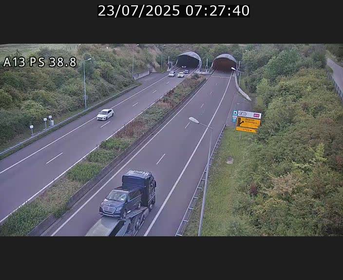 <h2>Webcam autoroute A13 à l'entrée ouest du tunnel Markusbierg à Schengen. Vue orientée vers Mondorf-les-Bains</h2>