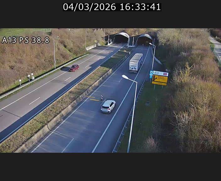 Webcam autoroute A13 à l'entrée ouest du tunnel Markusbierg à Schengen. Vue orientée vers Mondorf-les-Bains