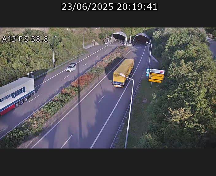 <h2>Webcam autoroute A13 à l'entrée ouest du tunnel Markusbierg à Schengen. Vue orientée vers Mondorf-les-Bains</h2>