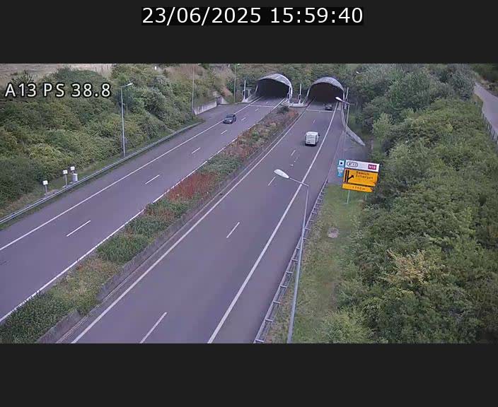 <h2>Webcam autoroute A13 à l'entrée ouest du tunnel Markusbierg à Schengen. Vue orientée vers Mondorf-les-Bains</h2>