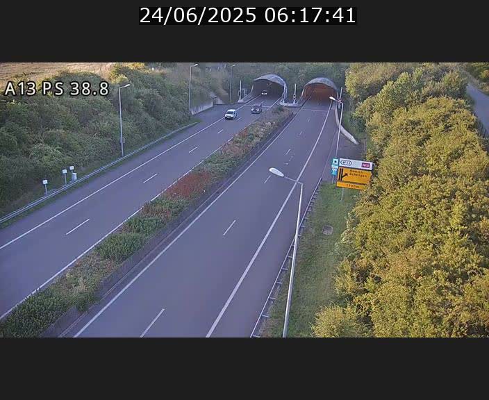 <h2>Webcam autoroute A13 à l'entrée ouest du tunnel Markusbierg à Schengen. Vue orientée vers Mondorf-les-Bains</h2>