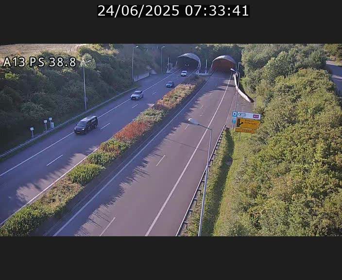 <h2>Webcam autoroute A13 à l'entrée ouest du tunnel Markusbierg à Schengen. Vue orientée vers Mondorf-les-Bains</h2>