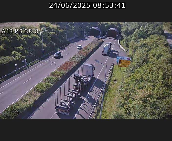 <h2>Webcam autoroute A13 à l'entrée ouest du tunnel Markusbierg à Schengen. Vue orientée vers Mondorf-les-Bains</h2>