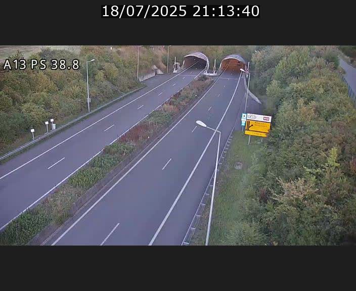 <h2>Webcam autoroute A13 à l'entrée ouest du tunnel Markusbierg à Schengen. Vue orientée vers Mondorf-les-Bains</h2>