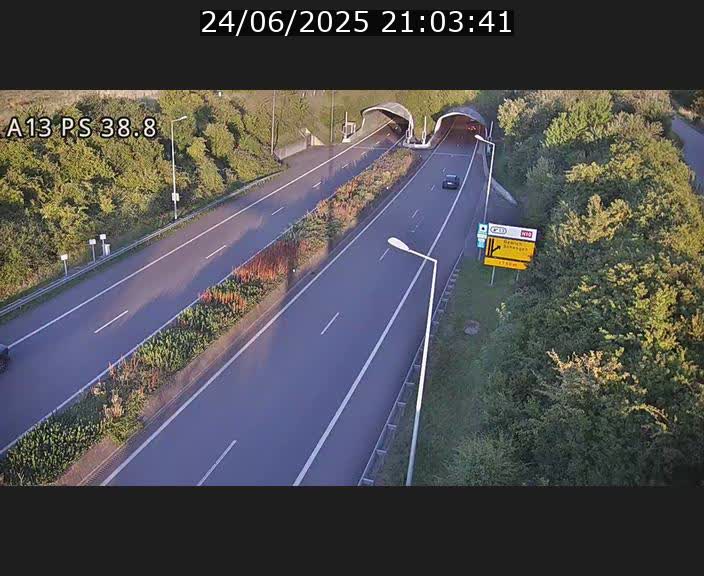 <h2>Webcam autoroute A13 à l'entrée ouest du tunnel Markusbierg à Schengen. Vue orientée vers Mondorf-les-Bains</h2>