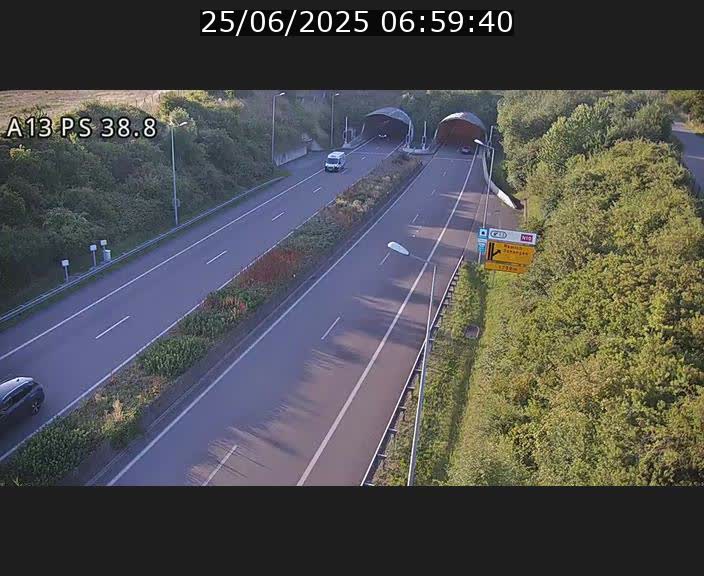 <h2>Webcam autoroute A13 à l'entrée ouest du tunnel Markusbierg à Schengen. Vue orientée vers Mondorf-les-Bains</h2>