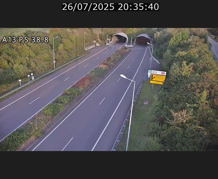 <h2>Webcam autoroute A13 à l'entrée ouest du tunnel Markusbierg à Schengen. Vue orientée vers Mondorf-les-Bains</h2>