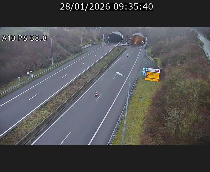 <h2>Webcam autoroute A13 à l'entrée ouest du tunnel Markusbierg à Schengen. Vue orientée vers Mondorf-les-Bains</h2>