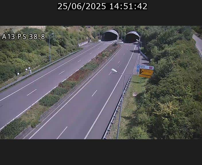 <h2>Webcam autoroute A13 à l'entrée ouest du tunnel Markusbierg à Schengen. Vue orientée vers Mondorf-les-Bains</h2>