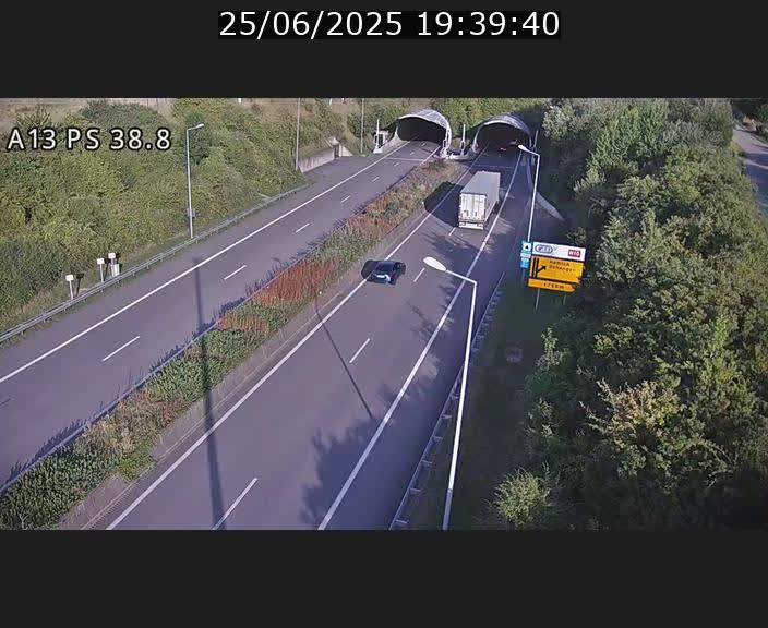 <h2>Webcam autoroute A13 à l'entrée ouest du tunnel Markusbierg à Schengen. Vue orientée vers Mondorf-les-Bains</h2>