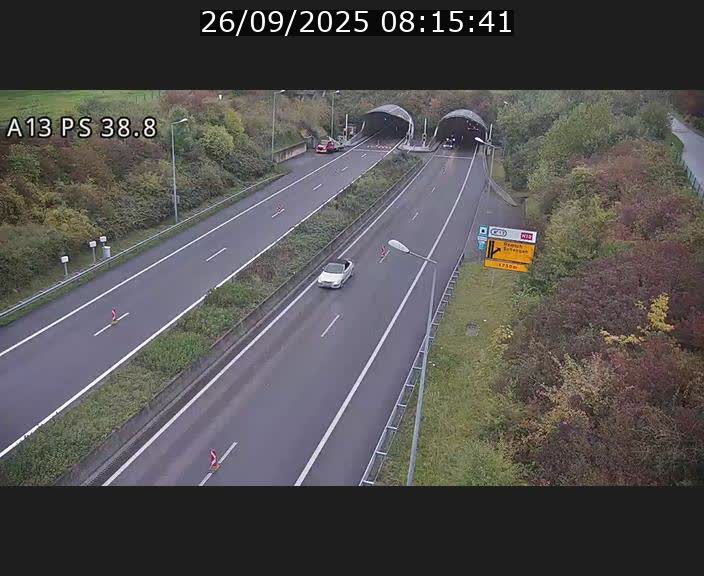 <h2>Webcam autoroute A13 à l'entrée ouest du tunnel Markusbierg à Schengen. Vue orientée vers Mondorf-les-Bains</h2>