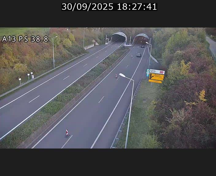 <h2>Webcam autoroute A13 à l'entrée ouest du tunnel Markusbierg à Schengen. Vue orientée vers Mondorf-les-Bains</h2>