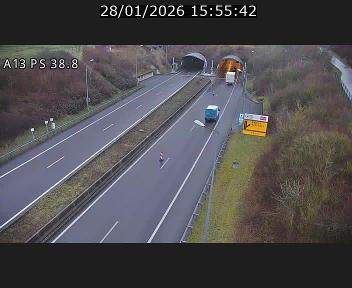 <h2>Webcam autoroute A13 à l'entrée ouest du tunnel Markusbierg à Schengen. Vue orientée vers Mondorf-les-Bains</h2>