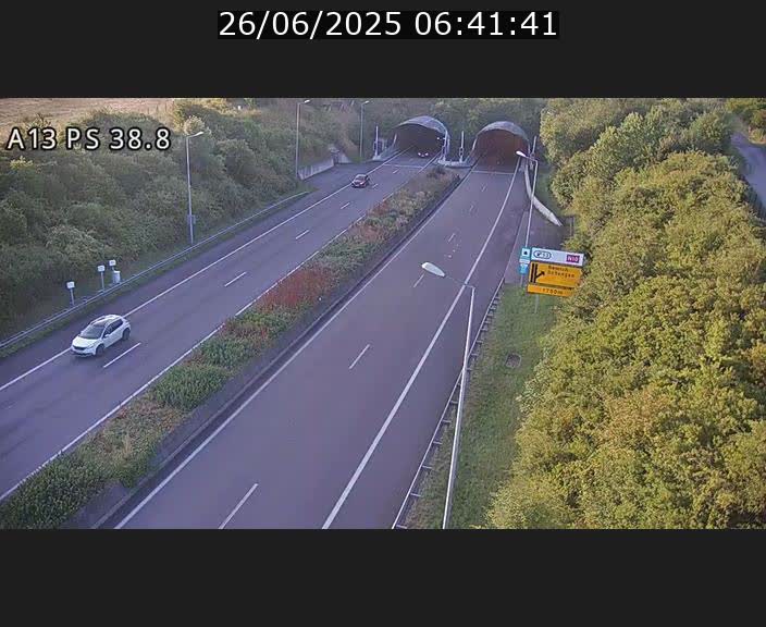 <h2>Webcam autoroute A13 à l'entrée ouest du tunnel Markusbierg à Schengen. Vue orientée vers Mondorf-les-Bains</h2>