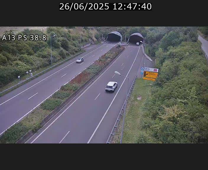 <h2>Webcam autoroute A13 à l'entrée ouest du tunnel Markusbierg à Schengen. Vue orientée vers Mondorf-les-Bains</h2>