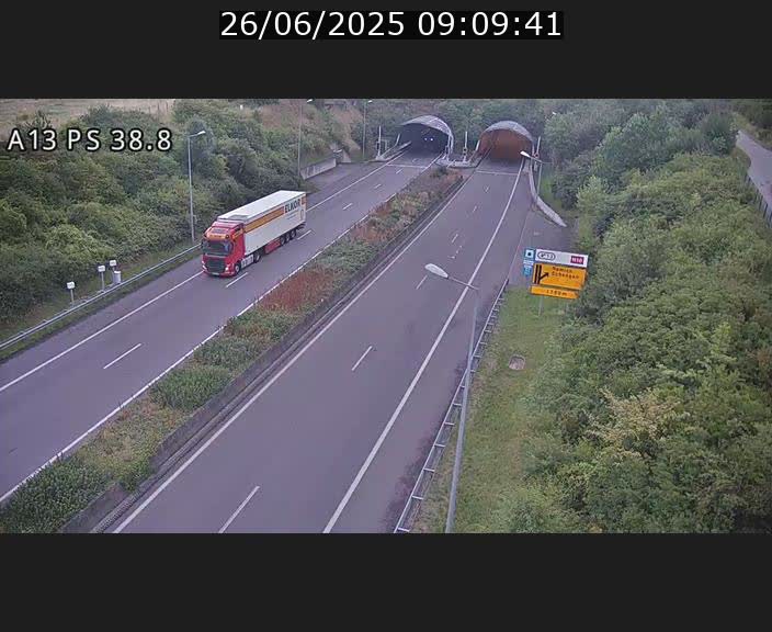 <h2>Webcam autoroute A13 à l'entrée ouest du tunnel Markusbierg à Schengen. Vue orientée vers Mondorf-les-Bains</h2>