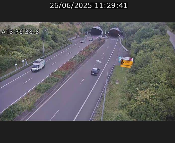 <h2>Webcam autoroute A13 à l'entrée ouest du tunnel Markusbierg à Schengen. Vue orientée vers Mondorf-les-Bains</h2>