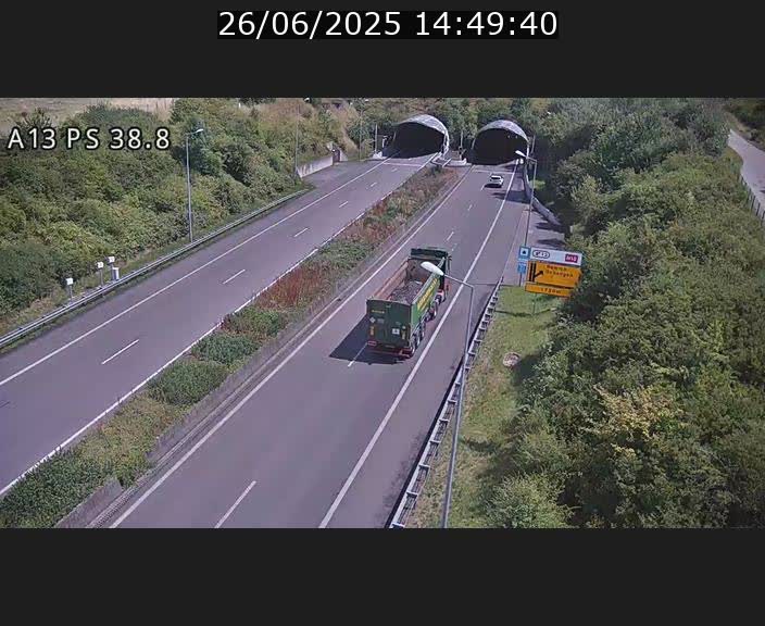 <h2>Webcam autoroute A13 à l'entrée ouest du tunnel Markusbierg à Schengen. Vue orientée vers Mondorf-les-Bains</h2>