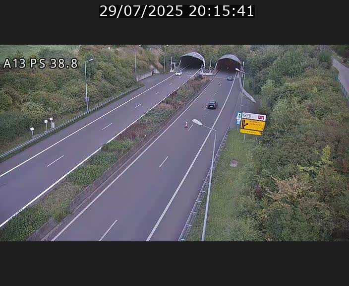 <h2>Webcam autoroute A13 à l'entrée ouest du tunnel Markusbierg à Schengen. Vue orientée vers Mondorf-les-Bains</h2>