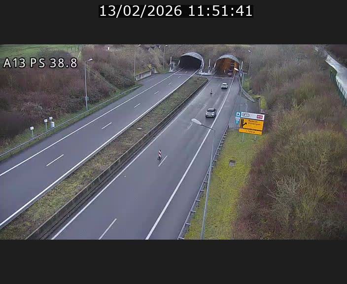 <h2>Webcam autoroute A13 à l'entrée ouest du tunnel Markusbierg à Schengen. Vue orientée vers Mondorf-les-Bains</h2>