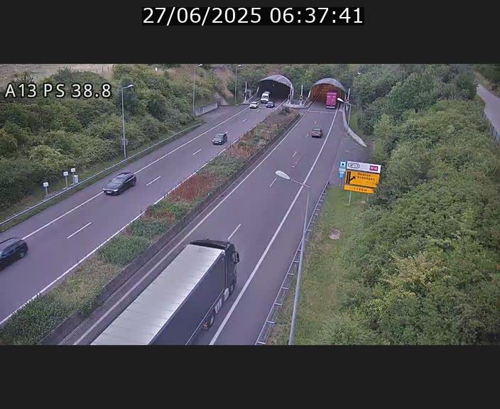 <h2>Webcam autoroute A13 à l'entrée ouest du tunnel Markusbierg à Schengen. Vue orientée vers Mondorf-les-Bains</h2>