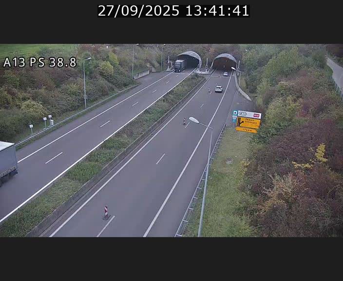 <h2>Webcam autoroute A13 à l'entrée ouest du tunnel Markusbierg à Schengen. Vue orientée vers Mondorf-les-Bains</h2>