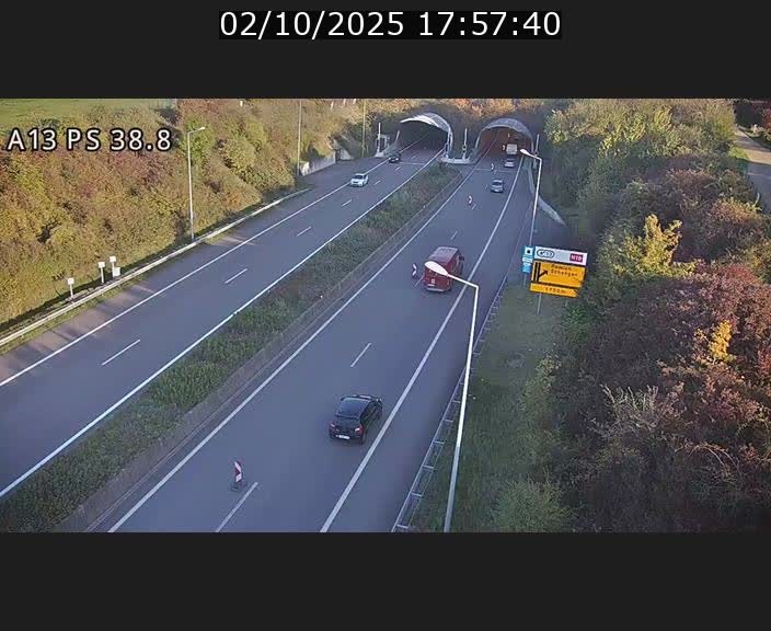 <h2>Webcam autoroute A13 à l'entrée ouest du tunnel Markusbierg à Schengen. Vue orientée vers Mondorf-les-Bains</h2>