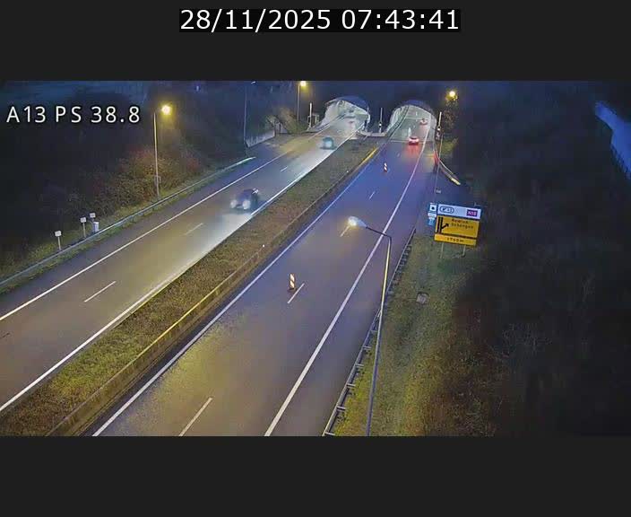 Webcam autoroute A13 à l'entrée ouest du tunnel Markusbierg à Schengen. Vue orientée vers Mondorf-les-Bains
