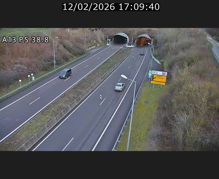 <h2>Webcam autoroute A13 à l'entrée ouest du tunnel Markusbierg à Schengen. Vue orientée vers Mondorf-les-Bains</h2>