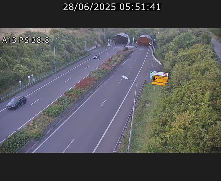 <h2>Webcam autoroute A13 à l'entrée ouest du tunnel Markusbierg à Schengen. Vue orientée vers Mondorf-les-Bains</h2>