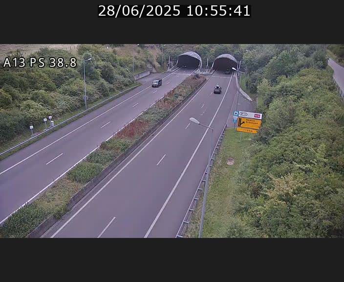 <h2>Webcam autoroute A13 à l'entrée ouest du tunnel Markusbierg à Schengen. Vue orientée vers Mondorf-les-Bains</h2>